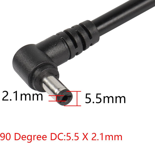 DC Male Straight Plug to Male Right Angle Plug @ 2.1 x 5.5mm to 2.1 x 5.5mm - AC-DC PowerShack