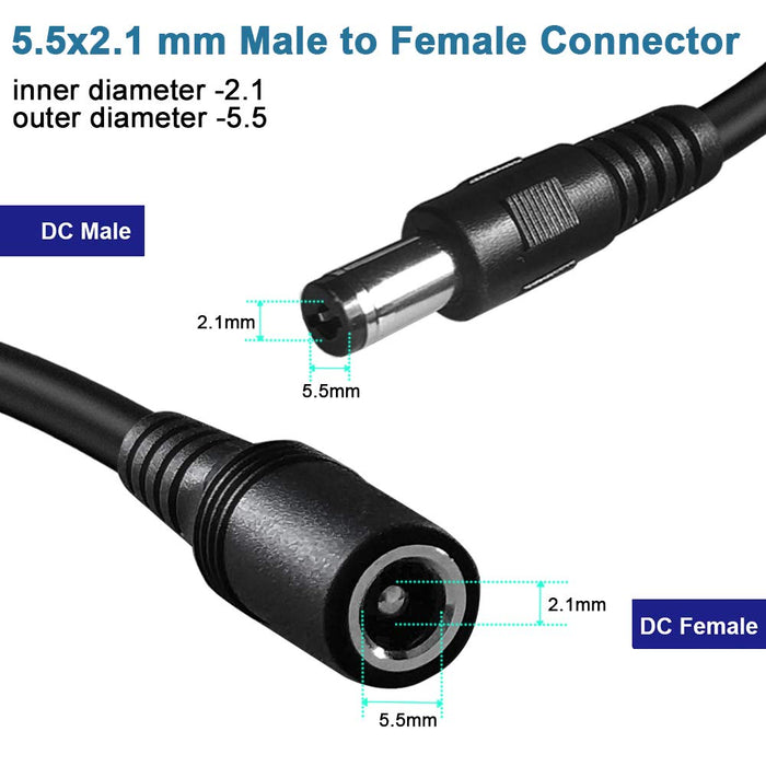 DC Inline Rocker On/Off Switch Cable DC Jack 2.1 x 5.5mm; Male to Female DC Power Connector