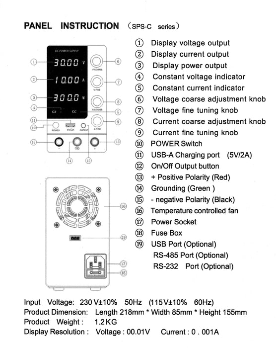 0~30VDC @ 0~10A Dual Adjustable Regulated Switching Power Supply