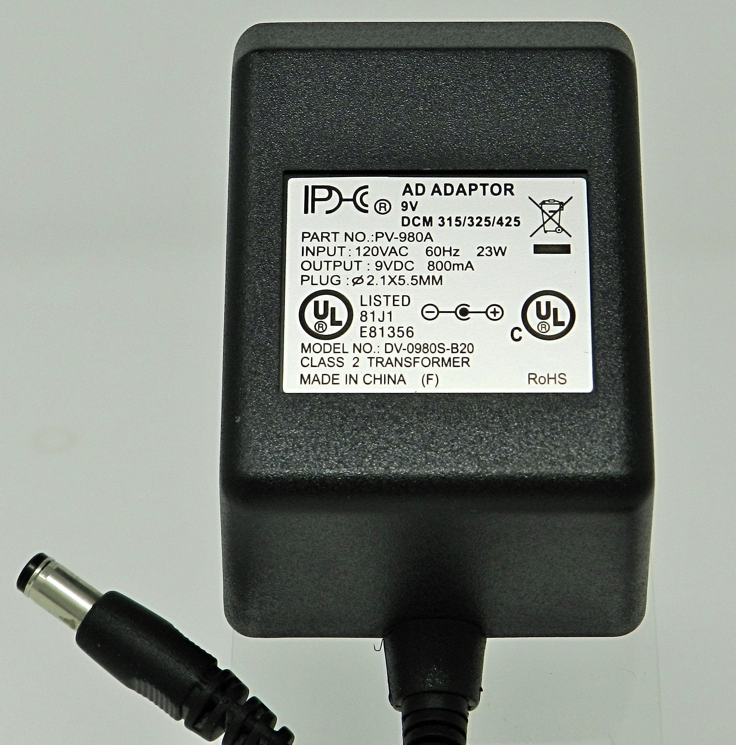 AC-DC Linear Power Supply 9V DC @ 800mA; 2.1 x 5.5mm (+) center polarity;  Short Barrel Length | AC-DC PowerShack